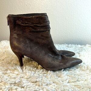 Sola Ankle Boots Heeled Pointed Toe Snakeskin Pattern Leather Back Zip Black 9